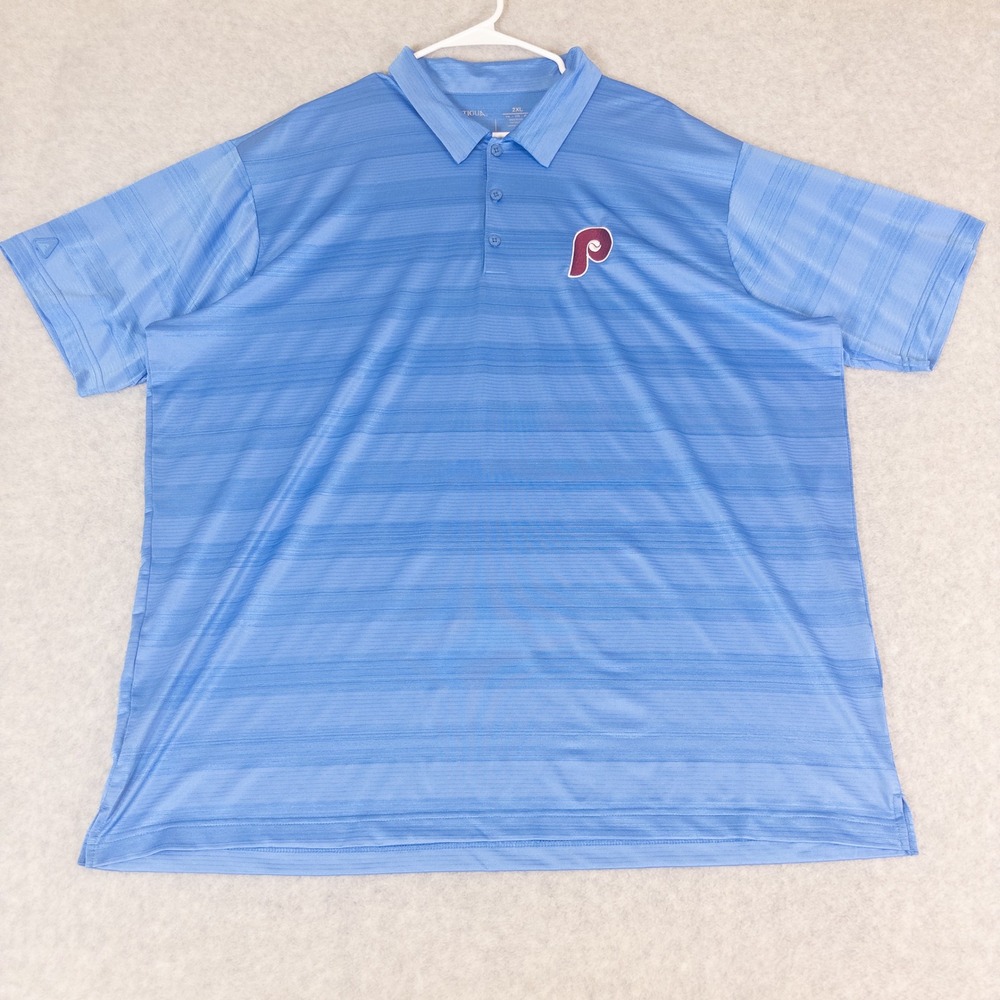 Antigua Mens 2XL Philadelphia Phillies MLB Light Blue Micro Stripe Polo Shirt